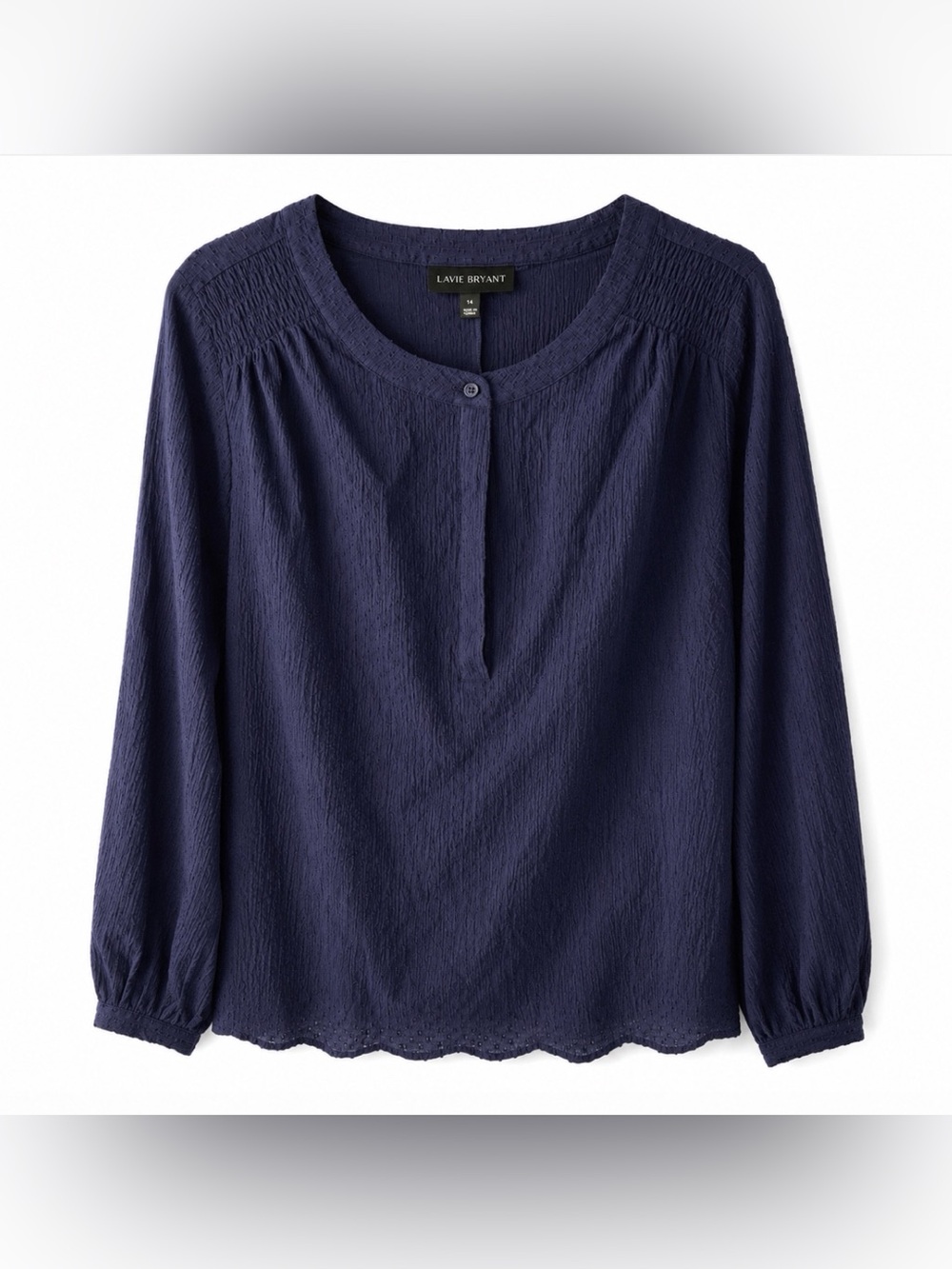 LANE BRYANT Size 14 Blouse Navy Blue Dotted Swiss Fabric